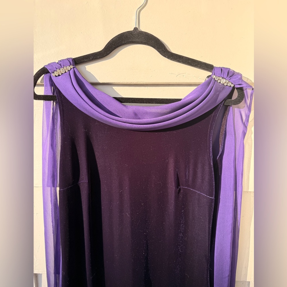 Anastasia Vibes Plum Velvet Opera Gown With Shoulder Jewels - Picture 6 of 8